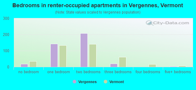 Bedrooms in renter-occupied apartments in Vergennes, Vermont