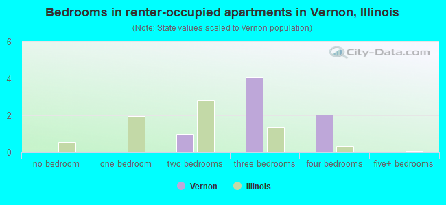 Bedrooms in renter-occupied apartments in Vernon, Illinois