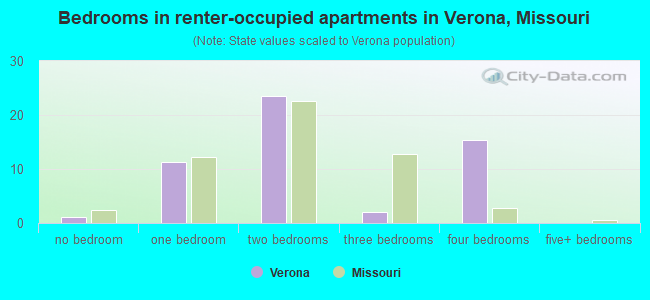 Bedrooms in renter-occupied apartments in Verona, Missouri