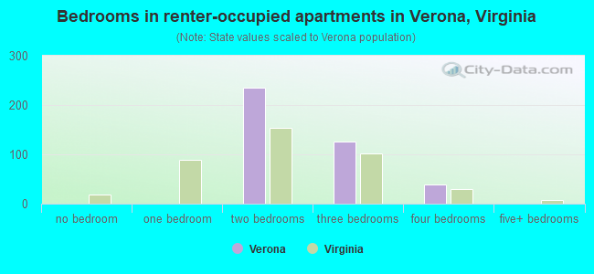 Bedrooms in renter-occupied apartments in Verona, Virginia