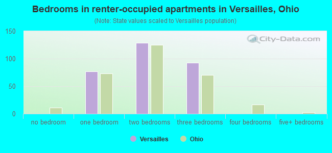 Bedrooms in renter-occupied apartments in Versailles, Ohio