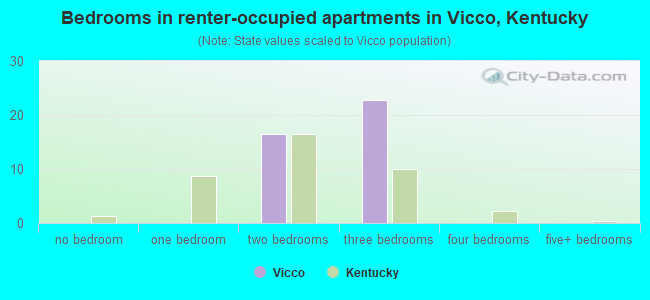 Bedrooms in renter-occupied apartments in Vicco, Kentucky