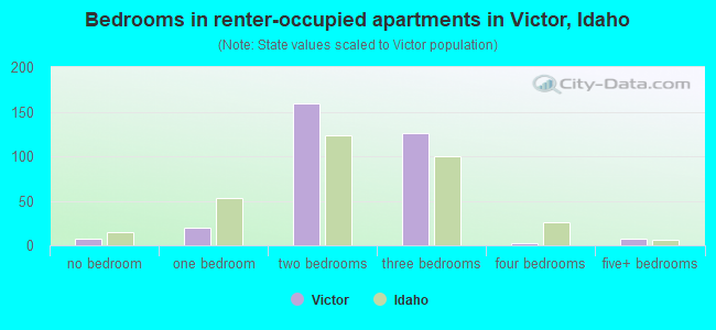 Bedrooms in renter-occupied apartments in Victor, Idaho