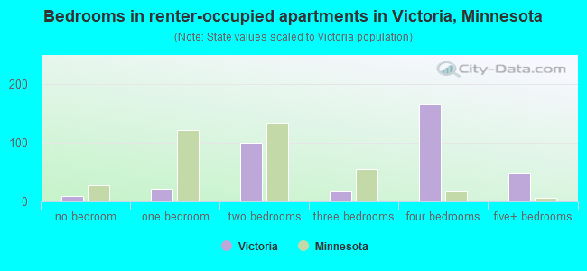 Bedrooms in renter-occupied apartments in Victoria, Minnesota