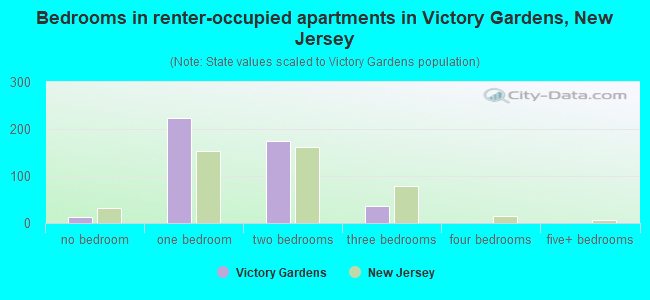 Bedrooms in renter-occupied apartments in Victory Gardens, New Jersey