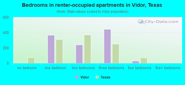 Bedrooms in renter-occupied apartments in Vidor, Texas