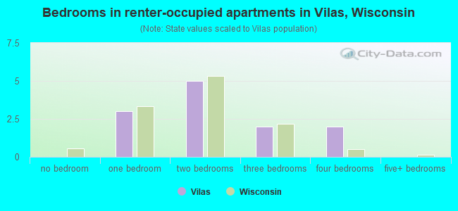 Bedrooms in renter-occupied apartments in Vilas, Wisconsin