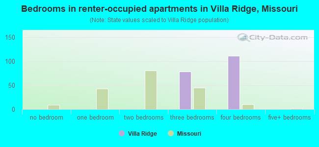 Bedrooms in renter-occupied apartments in Villa Ridge, Missouri