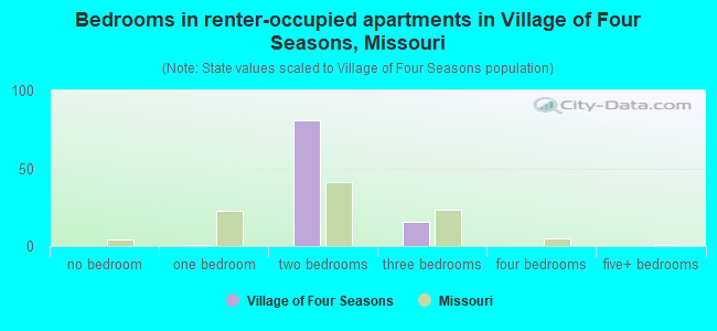 Bedrooms in renter-occupied apartments in Village of Four Seasons, Missouri