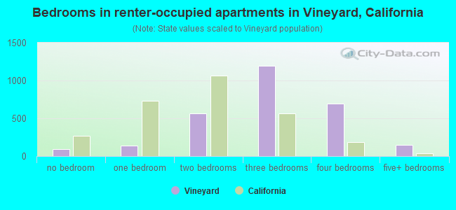 Bedrooms in renter-occupied apartments in Vineyard, California