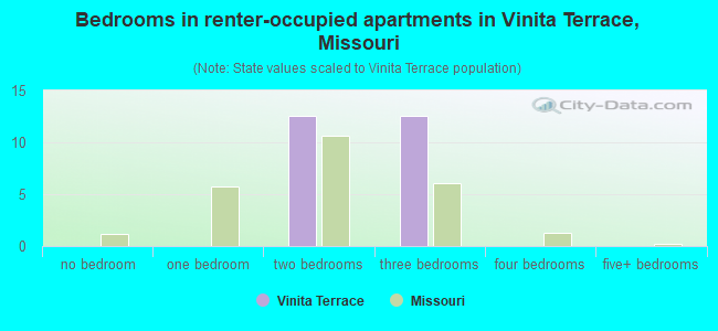 Bedrooms in renter-occupied apartments in Vinita Terrace, Missouri