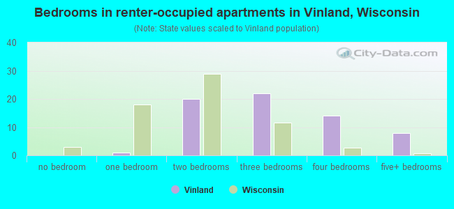 Bedrooms in renter-occupied apartments in Vinland, Wisconsin