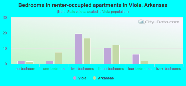 Bedrooms in renter-occupied apartments in Viola, Arkansas