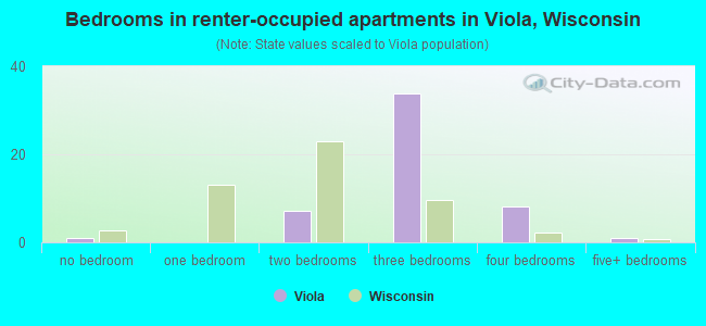 Bedrooms in renter-occupied apartments in Viola, Wisconsin