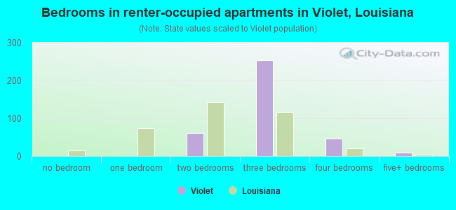 Bedrooms in renter-occupied apartments in Violet, Louisiana
