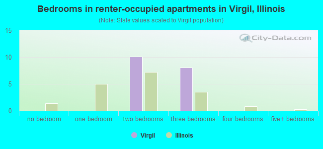 Bedrooms in renter-occupied apartments in Virgil, Illinois