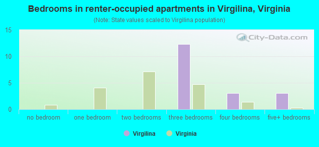 Bedrooms in renter-occupied apartments in Virgilina, Virginia