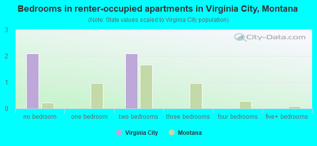 Bedrooms in renter-occupied apartments in Virginia City, Montana