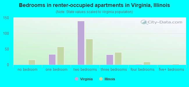 Bedrooms in renter-occupied apartments in Virginia, Illinois