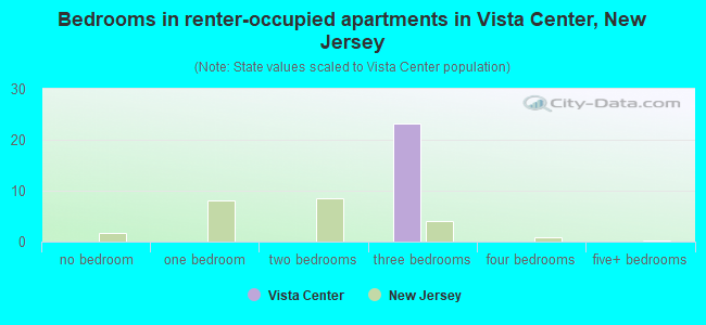 Bedrooms in renter-occupied apartments in Vista Center, New Jersey