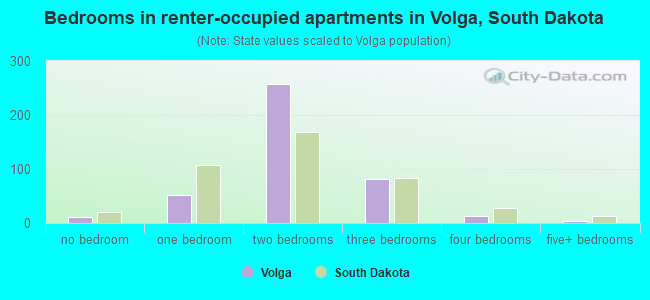 Bedrooms in renter-occupied apartments in Volga, South Dakota