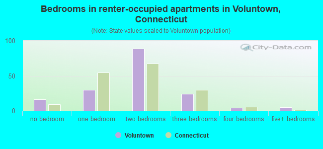 Bedrooms in renter-occupied apartments in Voluntown, Connecticut