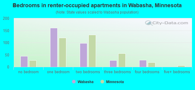 Bedrooms in renter-occupied apartments in Wabasha, Minnesota