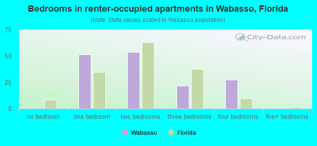 Bedrooms in renter-occupied apartments in Wabasso, Florida