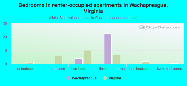 Bedrooms in renter-occupied apartments in Wachapreague, Virginia