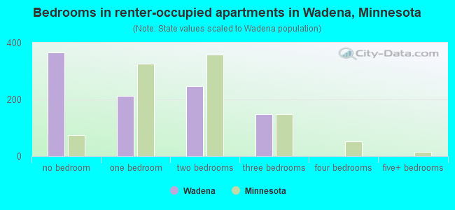 Bedrooms in renter-occupied apartments in Wadena, Minnesota