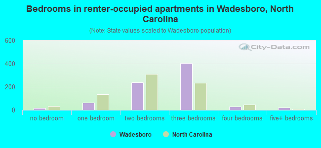 Bedrooms in renter-occupied apartments in Wadesboro, North Carolina