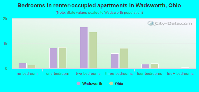 Bedrooms in renter-occupied apartments in Wadsworth, Ohio