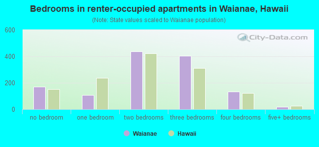 Bedrooms in renter-occupied apartments in Waianae, Hawaii
