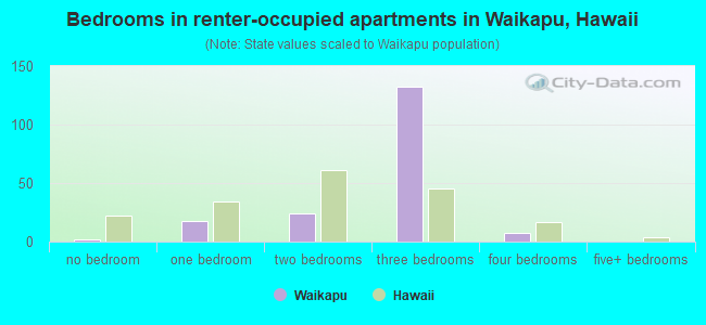 Bedrooms in renter-occupied apartments in Waikapu, Hawaii