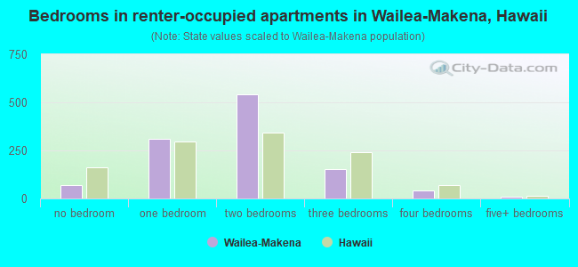 Bedrooms in renter-occupied apartments in Wailea-Makena, Hawaii