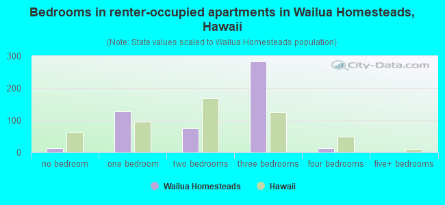 Bedrooms in renter-occupied apartments in Wailua Homesteads, Hawaii