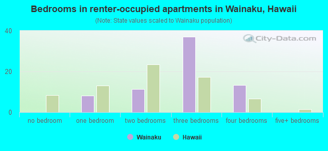Bedrooms in renter-occupied apartments in Wainaku, Hawaii