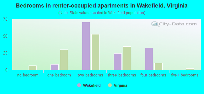 Bedrooms in renter-occupied apartments in Wakefield, Virginia