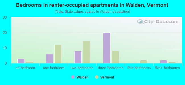 Bedrooms in renter-occupied apartments in Walden, Vermont
