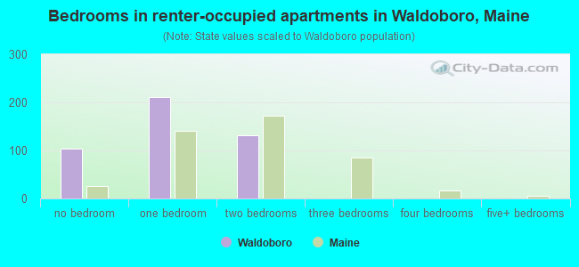 Bedrooms in renter-occupied apartments in Waldoboro, Maine