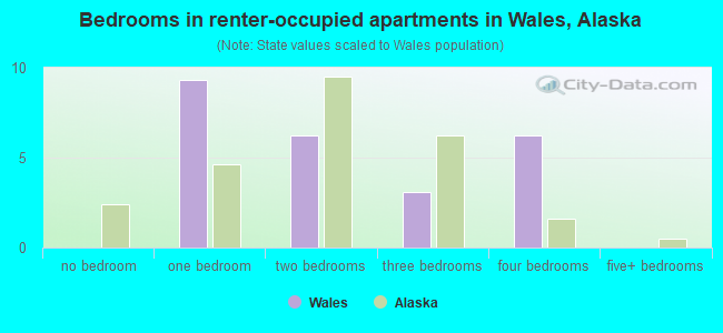 Bedrooms in renter-occupied apartments in Wales, Alaska