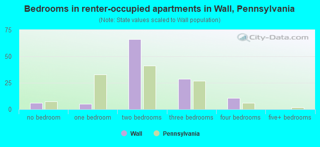 Bedrooms in renter-occupied apartments in Wall, Pennsylvania