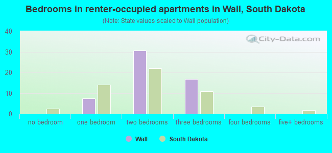 Bedrooms in renter-occupied apartments in Wall, South Dakota