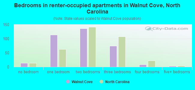 Bedrooms in renter-occupied apartments in Walnut Cove, North Carolina