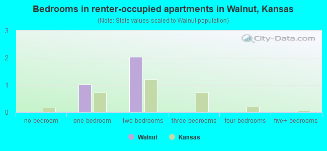 Bedrooms in renter-occupied apartments in Walnut, Kansas