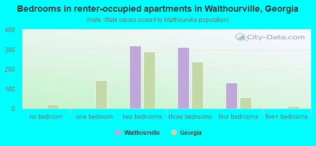 Bedrooms in renter-occupied apartments in Walthourville, Georgia