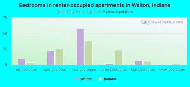 Bedrooms in renter-occupied apartments in Walton, Indiana