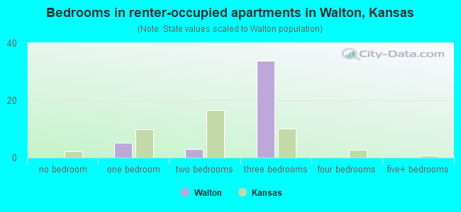 Bedrooms in renter-occupied apartments in Walton, Kansas