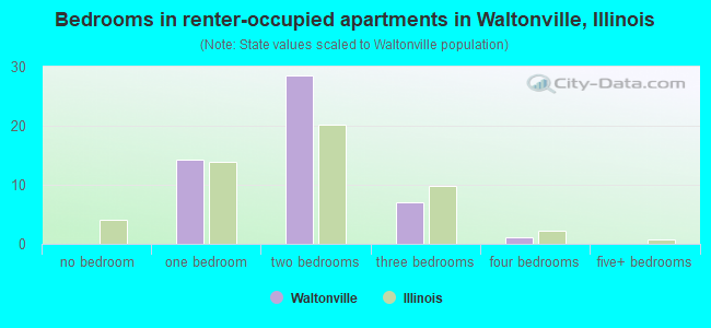 Bedrooms in renter-occupied apartments in Waltonville, Illinois