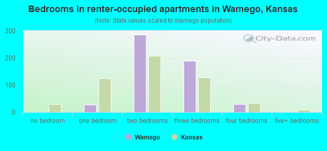 Bedrooms in renter-occupied apartments in Wamego, Kansas